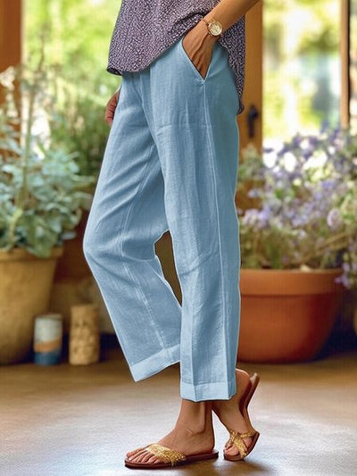 Dalia – Linen Trousers with Turned-Up Hem